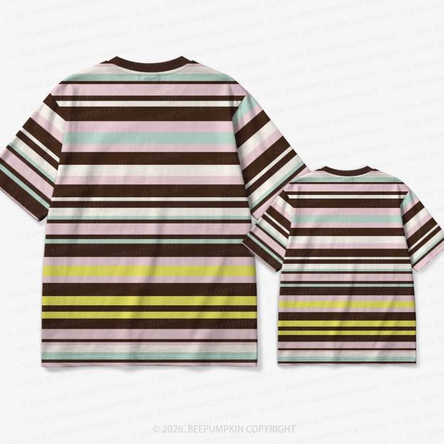 Retro Mocha Mint Stripe Family Matching Ringer T-Shirt