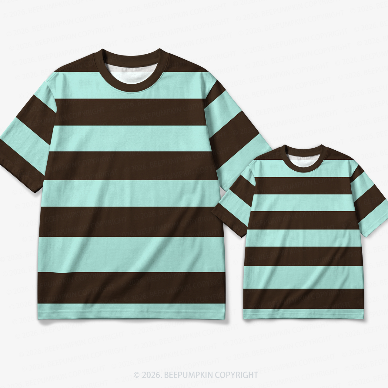 Retro Mint Choco Block Stripe Family Matching Ringer T-Shirt