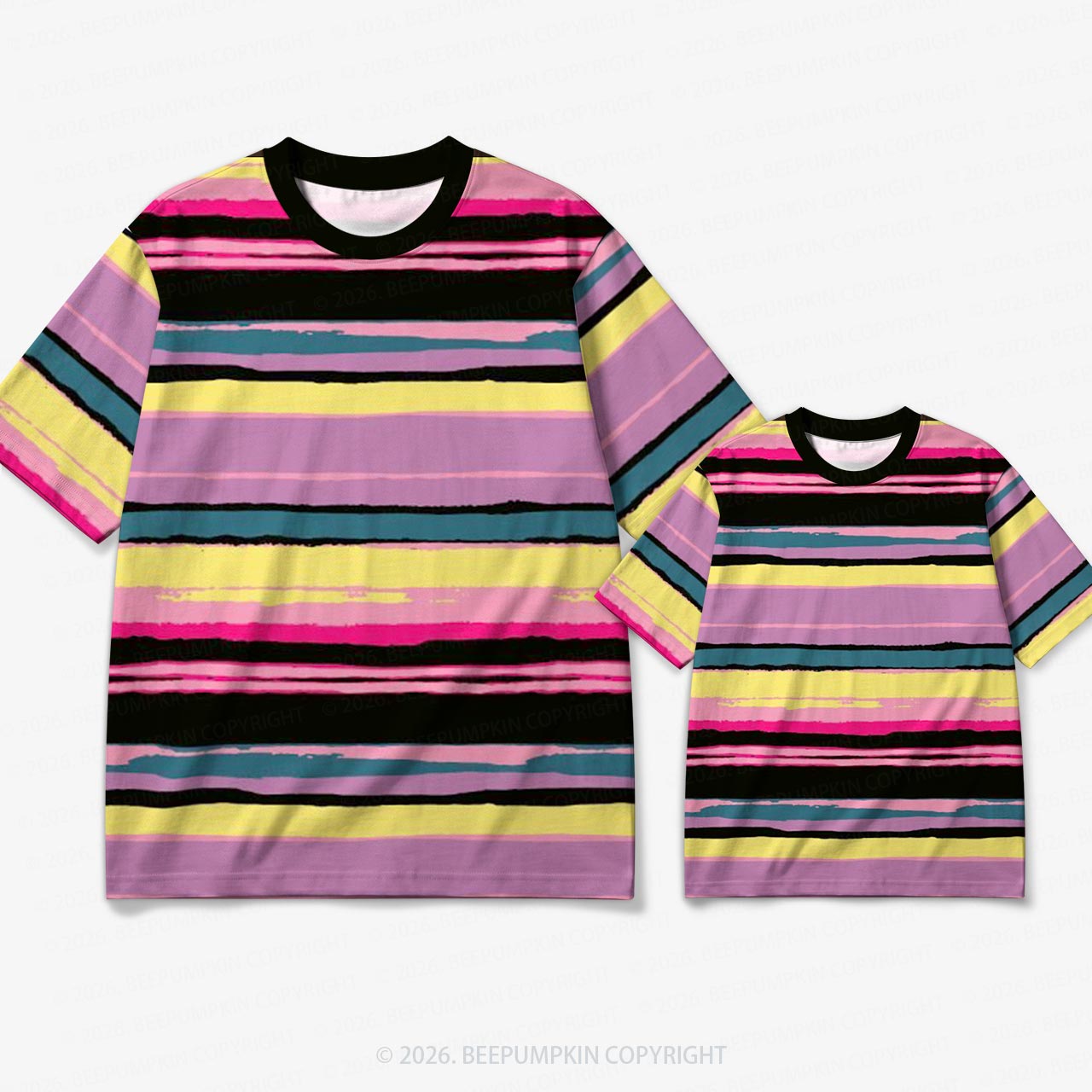Retro Neon Sunset Brush Stripe Family Matching Ringer T-Shirt