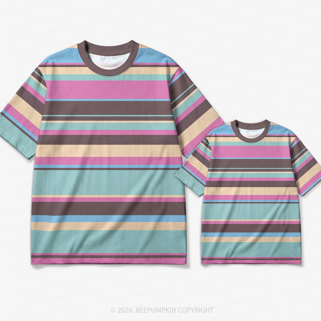Retro Pastel Boardwalk Stripe Family Matching Ringer T-Shirt