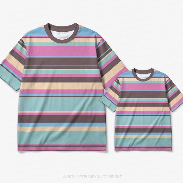 Retro Pastel Boardwalk Stripe Family Matching Ringer T-Shirt