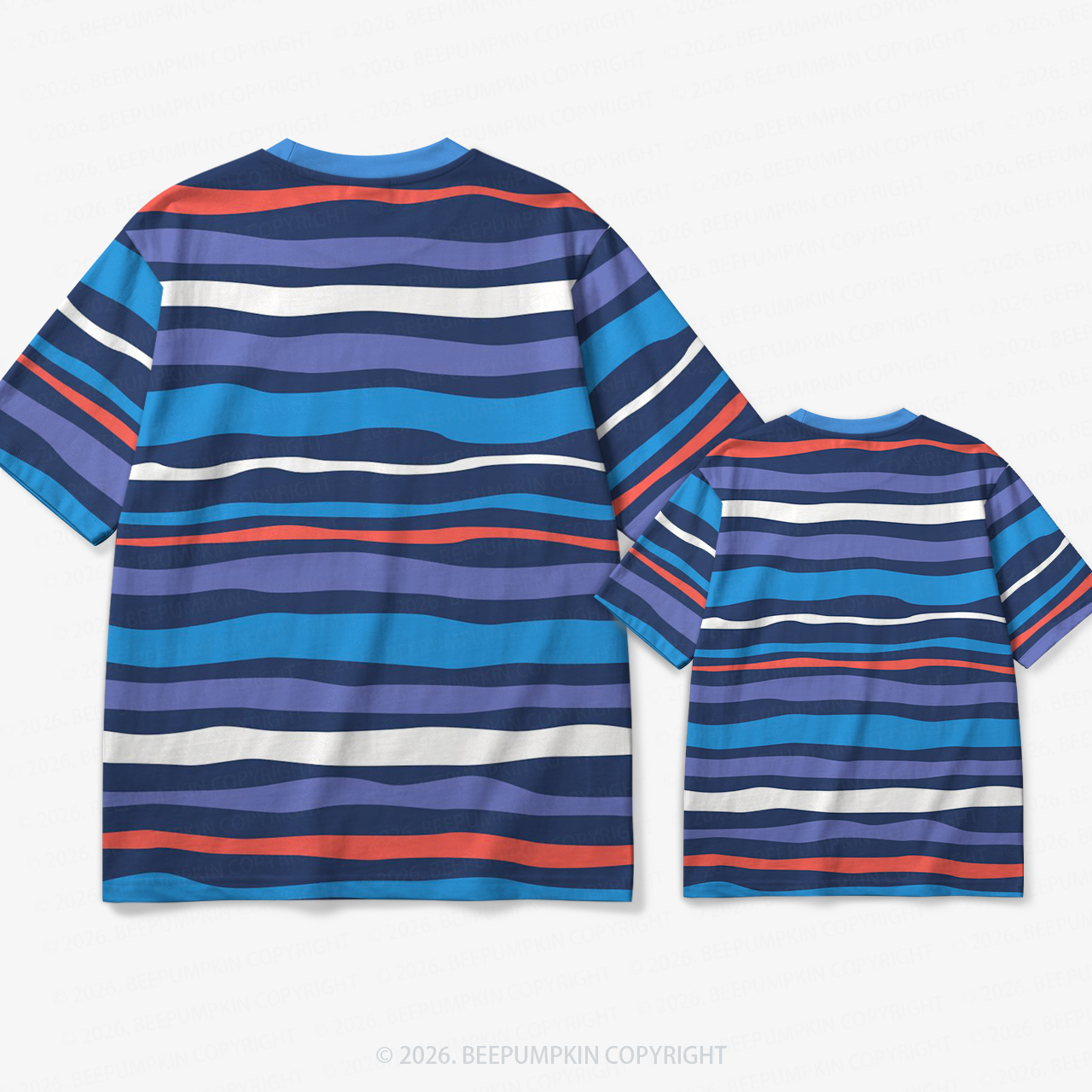 Retro Ocean Wave Stripe Family Matching Ringer T-Shirt