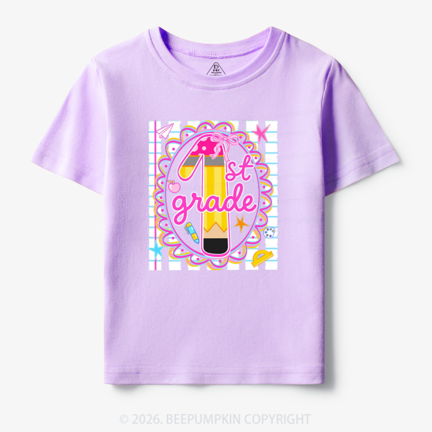 Personalized Pink Gingham Stripes Back To School Toddler&Kid's Tees