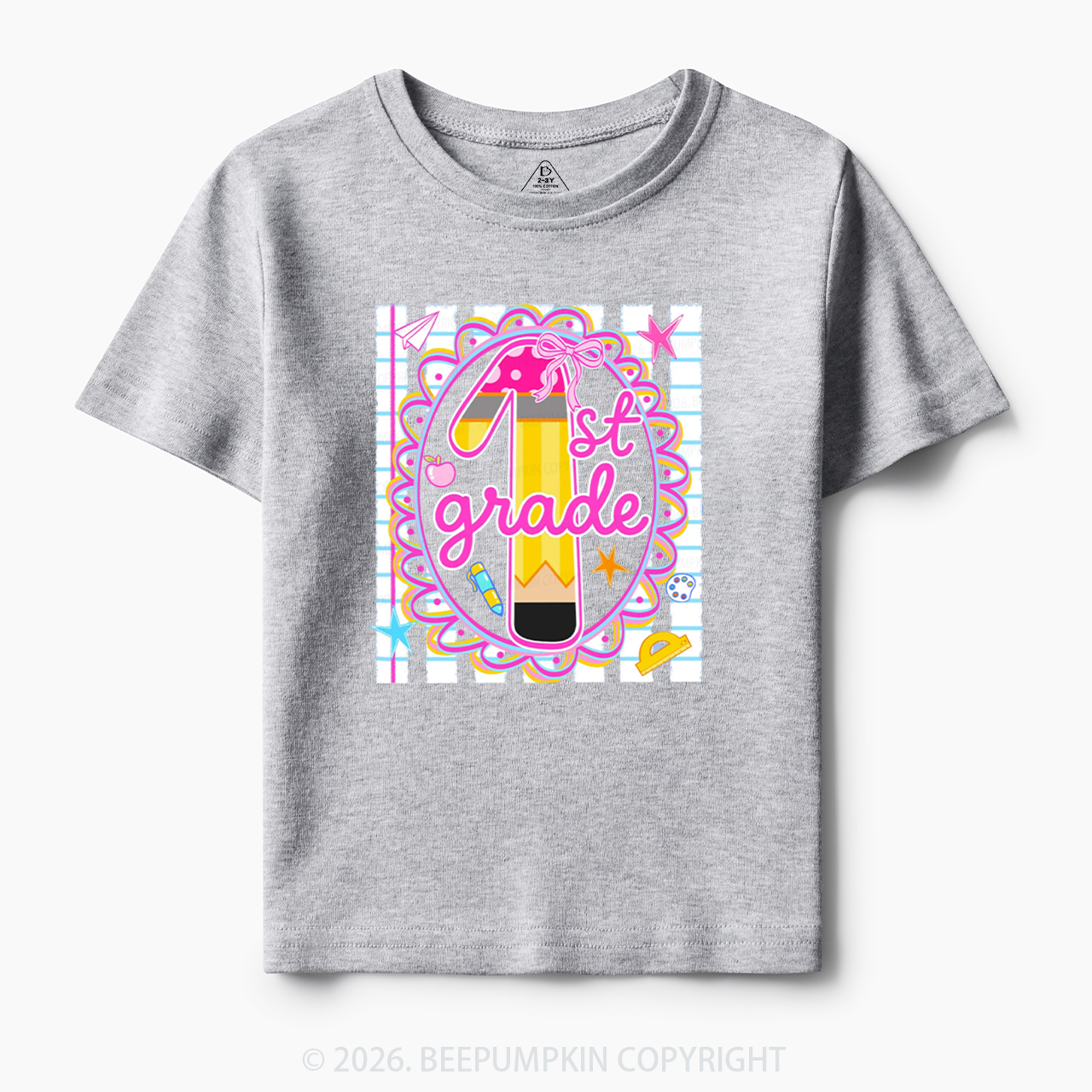 Personalized Pink Gingham Stripes Back To School Toddler&Kid's Tees