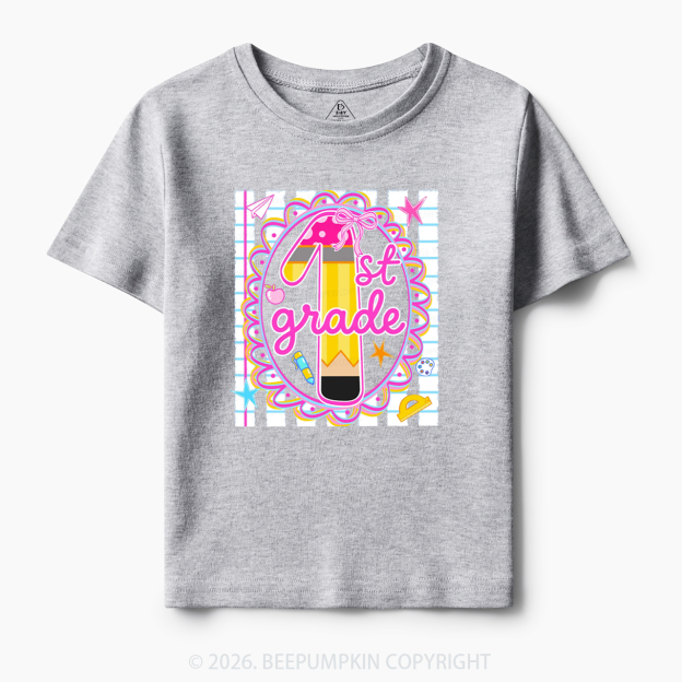 Personalized Pink Gingham Stripes Back To School Toddler&Kid's Tees