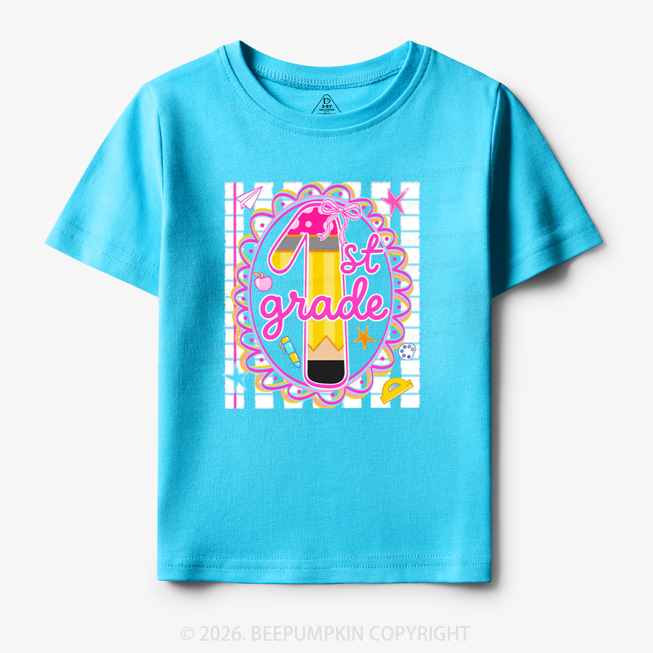 Personalized Pink Gingham Stripes Back To School Toddler&Kid's Tees