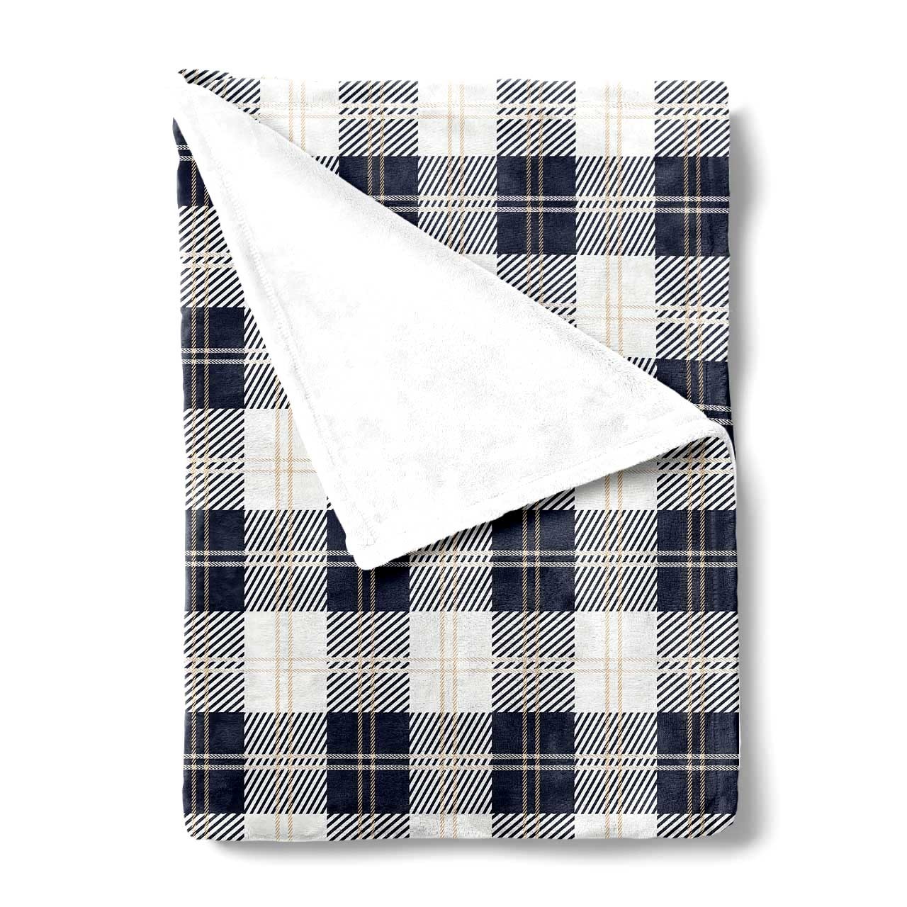 Classic Gray Blue Plaid Blanket-Milk Chocolate