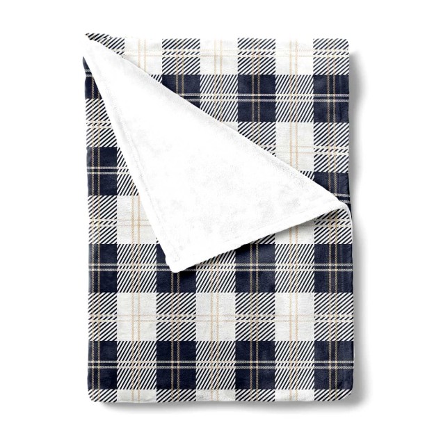 Classic Gray Blue Plaid Blanket-Milk Chocolate