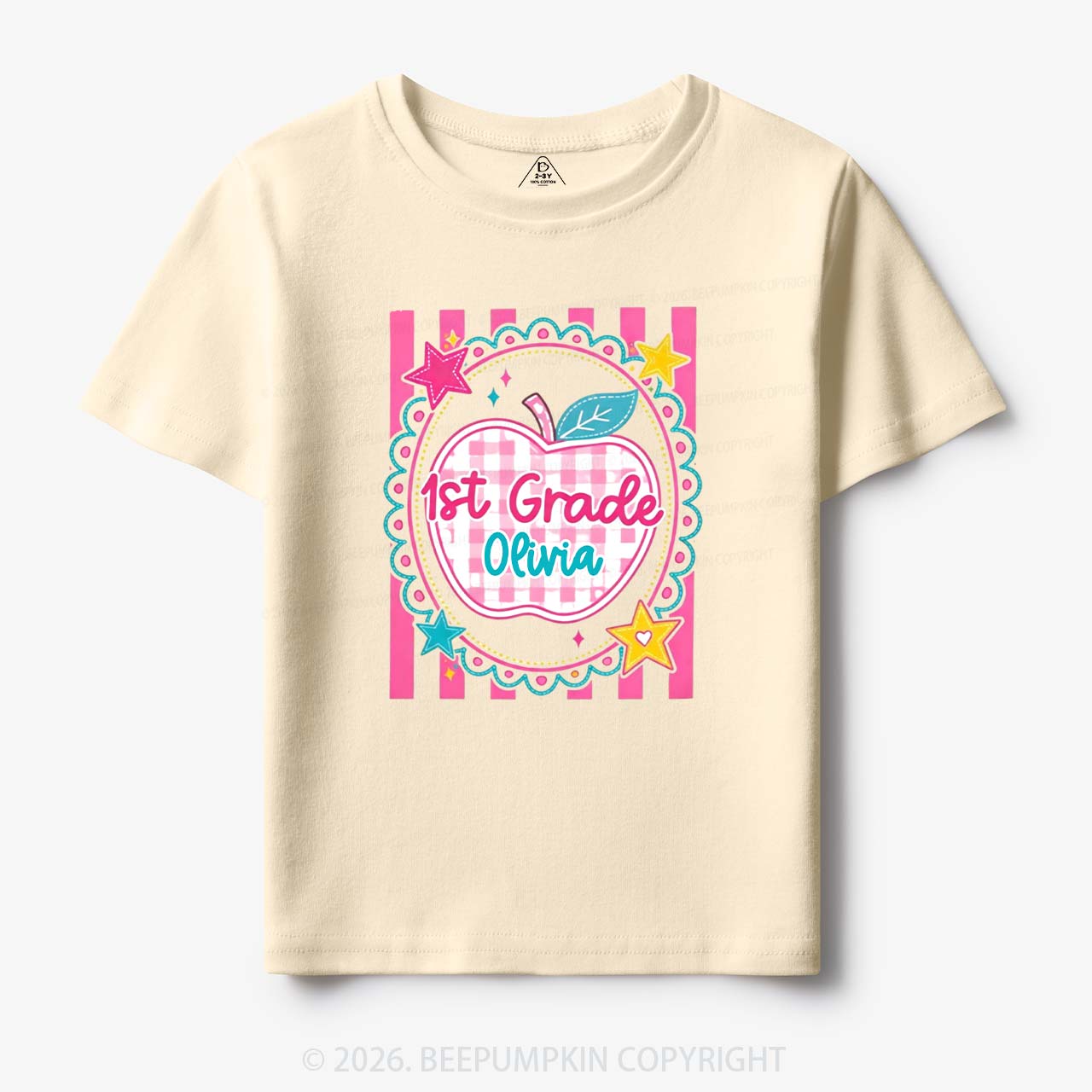 Personalized Girly Pink Gingham Back To School Toddler&Kid's Tees