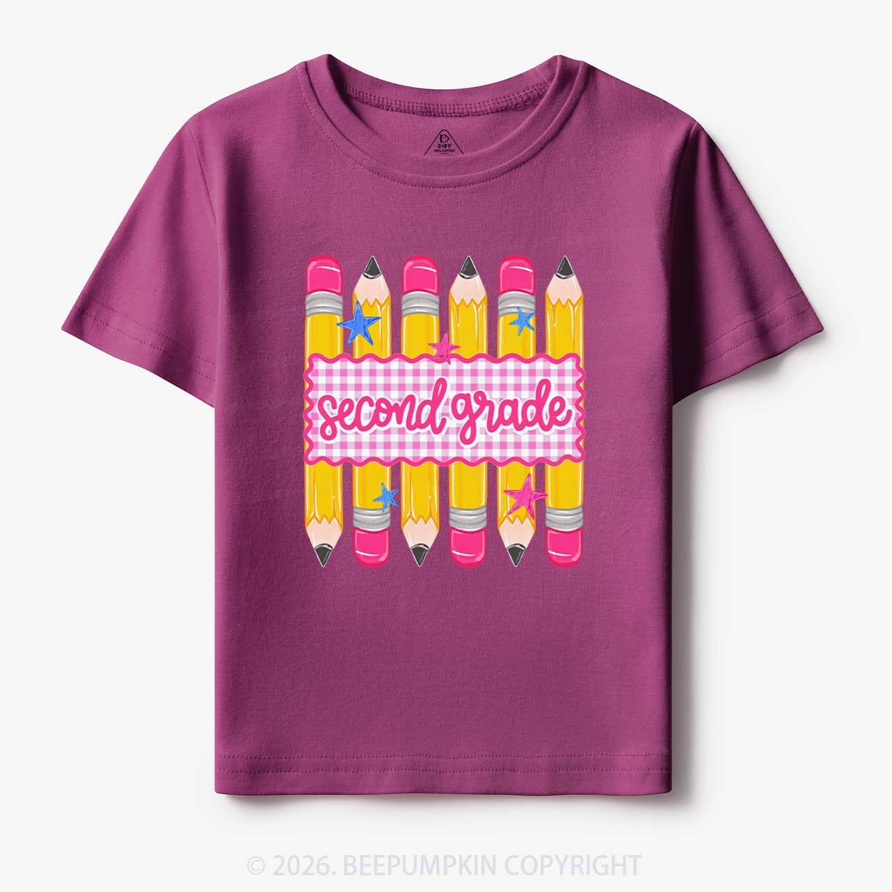 Personalized Grade Level Gingham Pencil Toddler&Kid's Tees