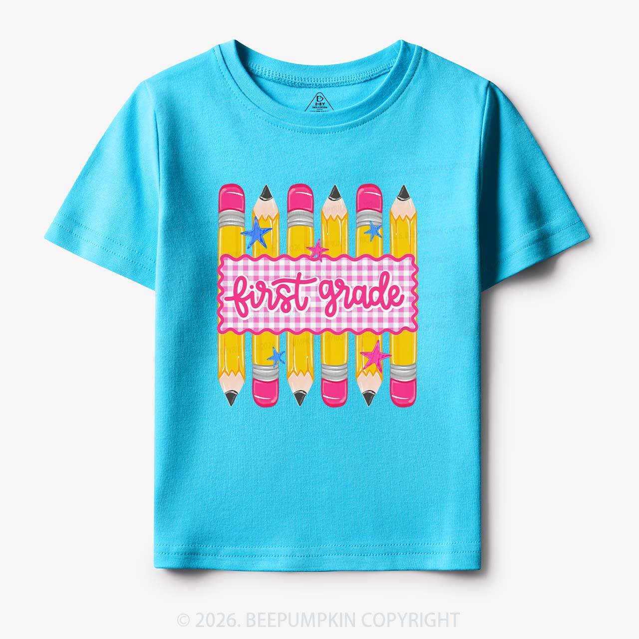 Personalized Grade Level Gingham Pencil Toddler&Kid's Tees