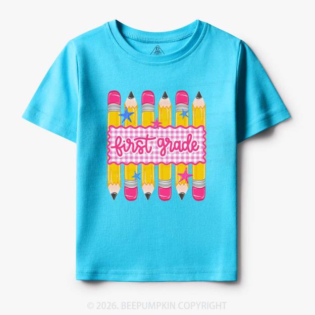 Personalized Grade Level Gingham Pencil Toddler&Kid's Tees