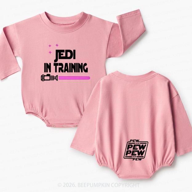 Back on the Butt Says PEW PEW PEW Baby Bubble Romper