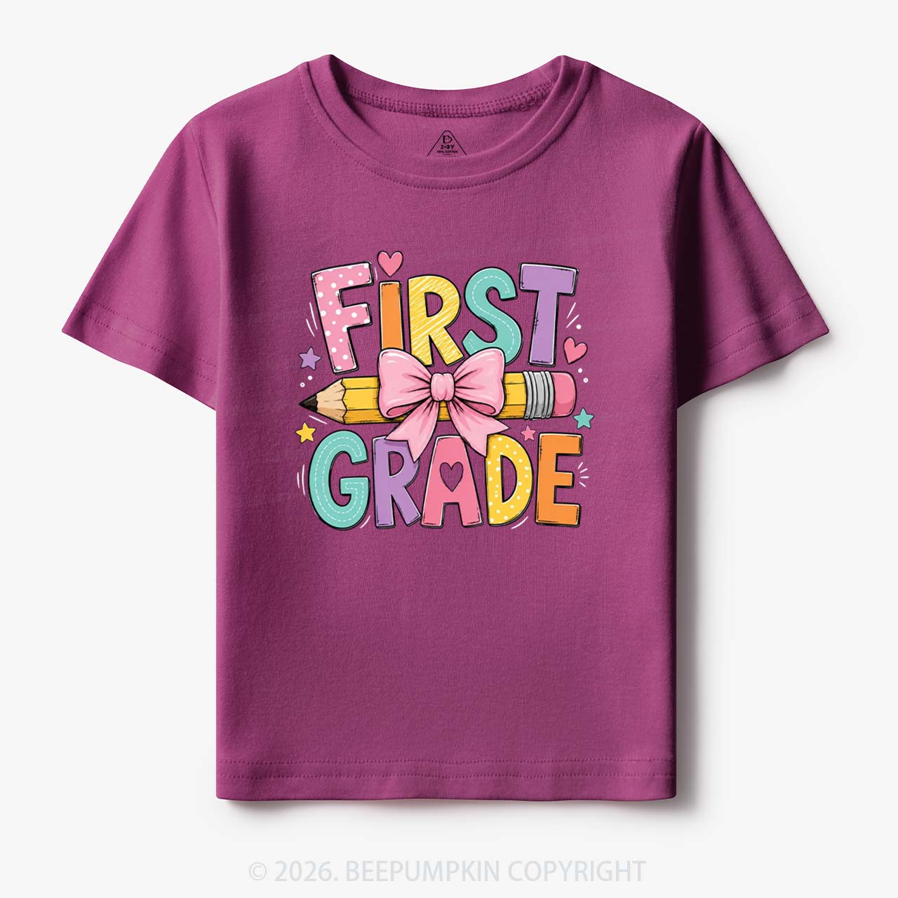 Colorful First Grade Back To School Pencil Bow Toddler&Kid's Tees