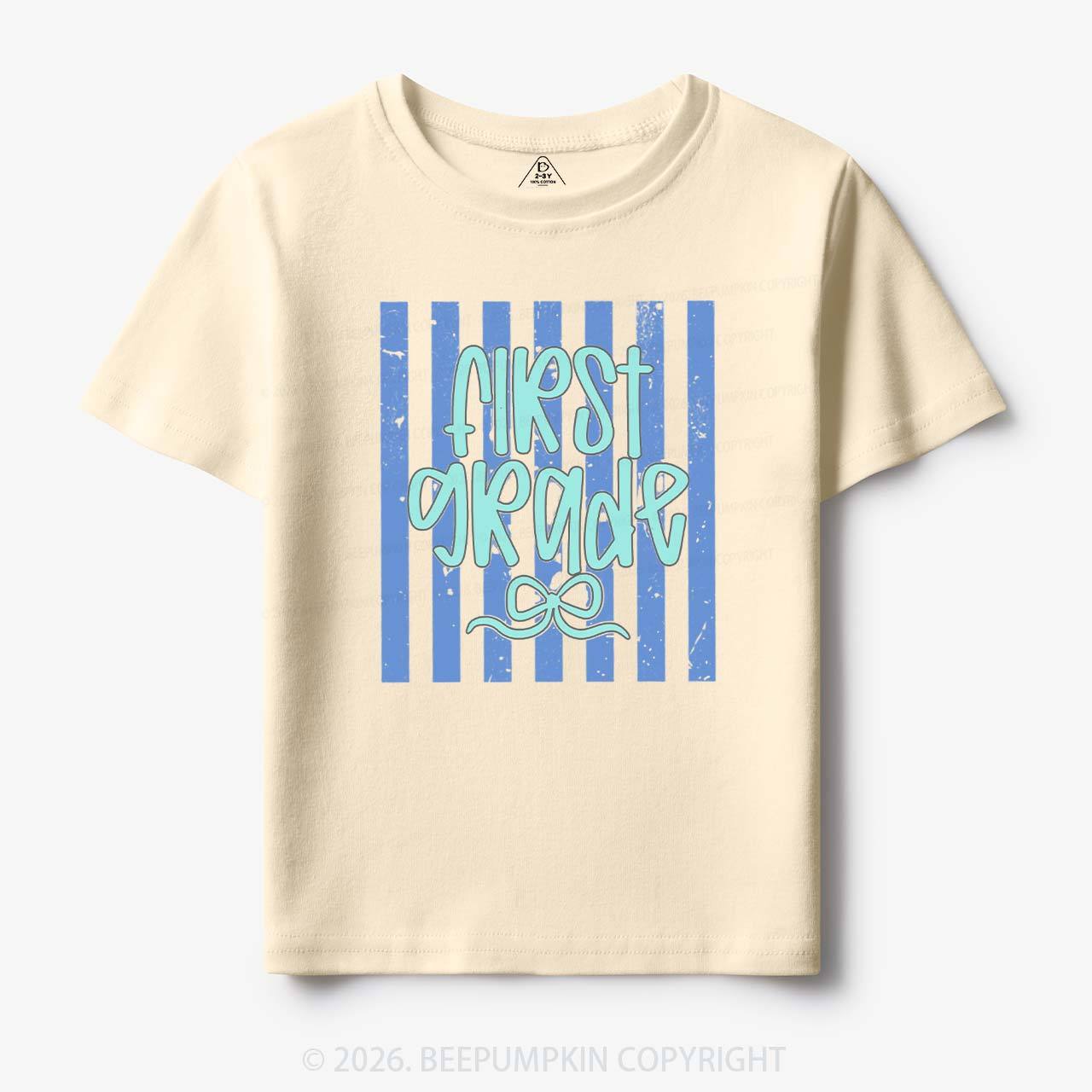 Colorful Stripes First Grade Cutie Bow Toddler&Kid's Tees