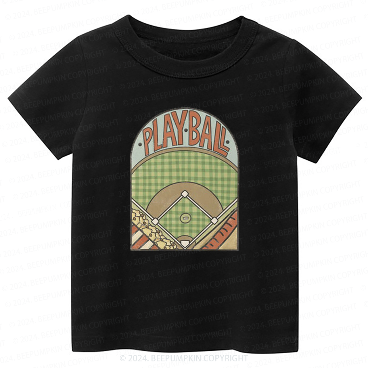 Retro Playball Baseball Field Toddler&Kids Tees 