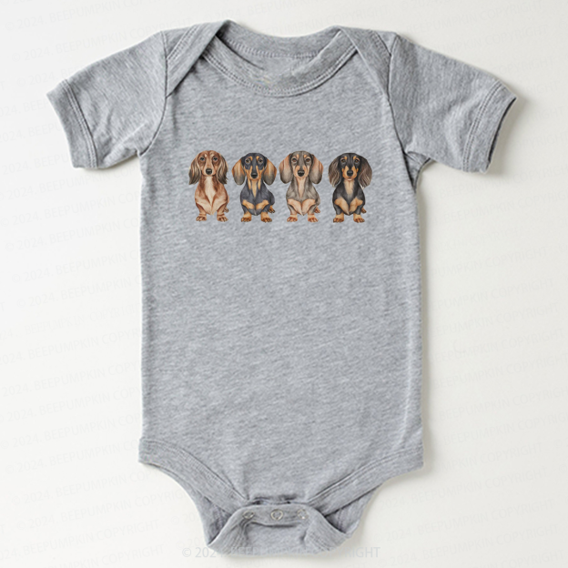 Cute Dachshund Puppies In A Row Bodysuit For Baby 