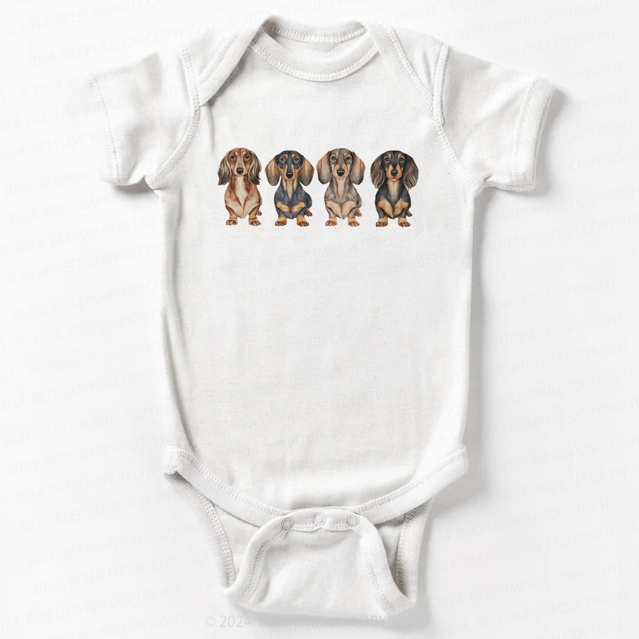 Cute Dachshund Puppies In A Row Bodysuit For Baby 