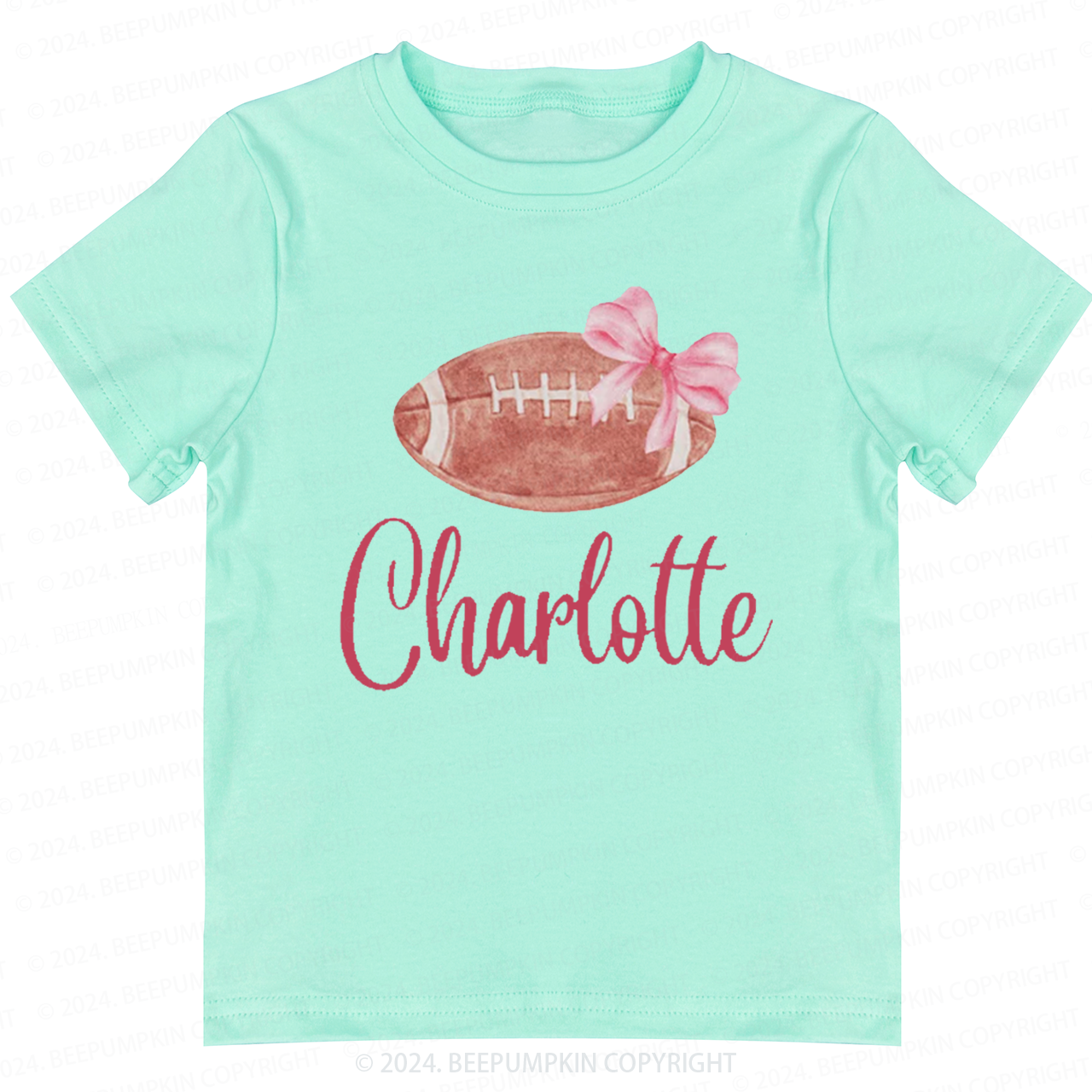 Personalized Football Bow Toddler&Kids Tees 
