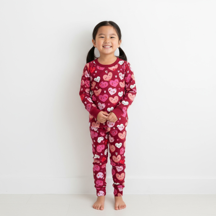 Love Smiley Face Two-Piece Pajama Set For Kids