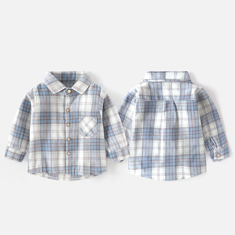 White And Blue Plaid Lapel Shirt