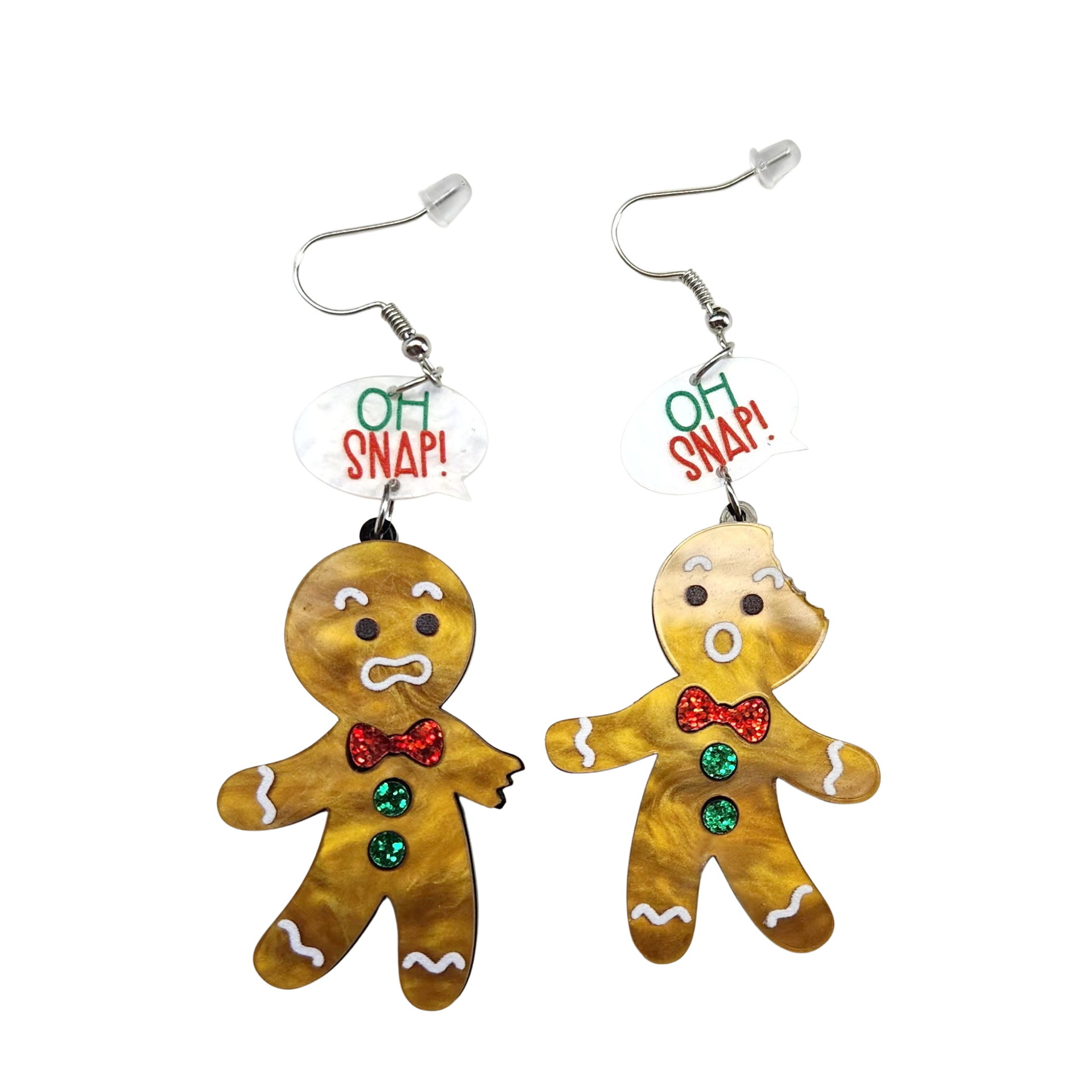 Christmas Bitten Off Dialogue Gingerbread Man Acrylic Earring 