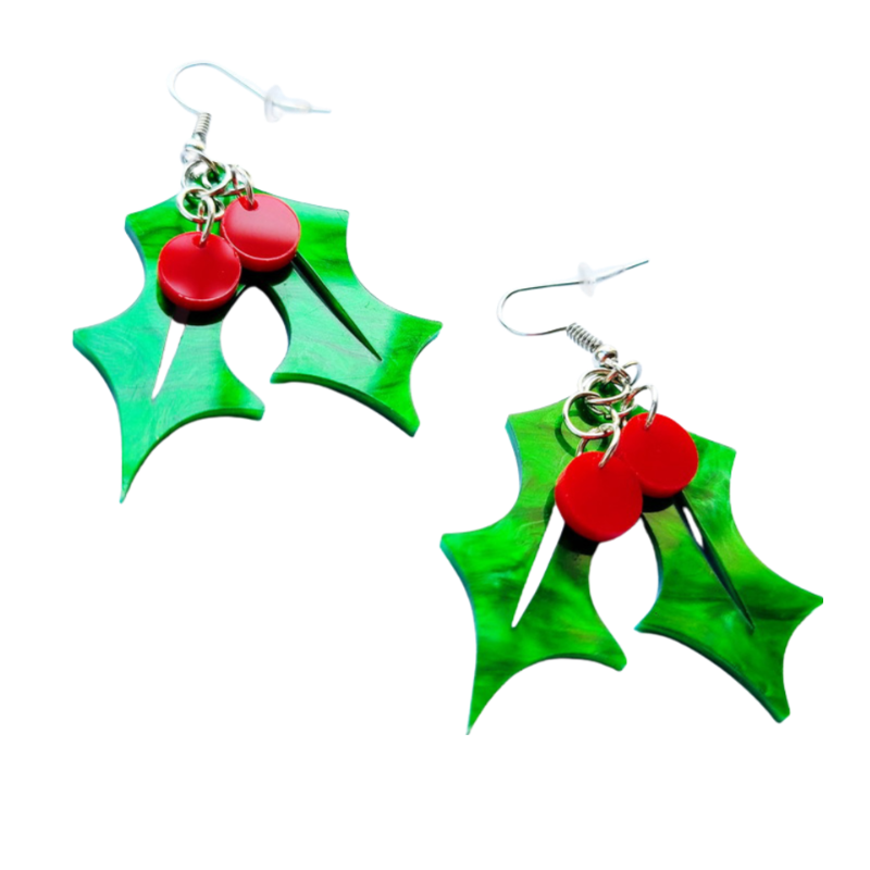 Christmas Tree Leaf Berry Acrylic Earring 