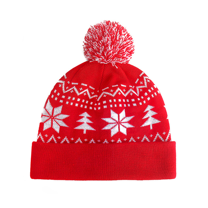 Snowflake Christmas Tree Fur Ball Knitted Hat