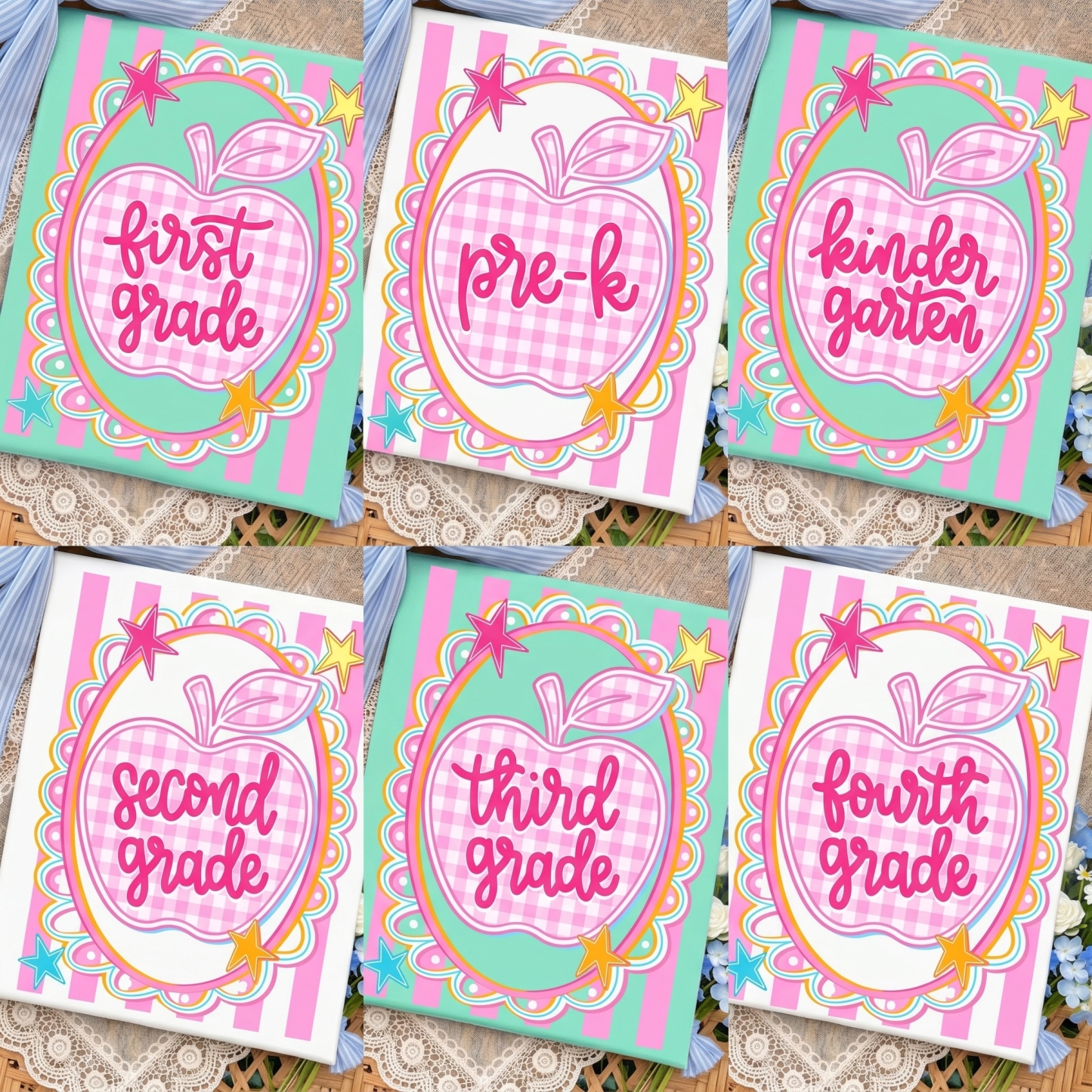Personalized Apple Pink Gingham Stripes Toddler&Kid's Tees