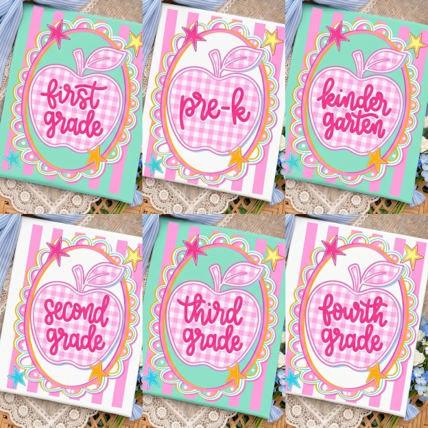 Personalized Apple Pink Gingham Stripes Toddler&Kid's Tees