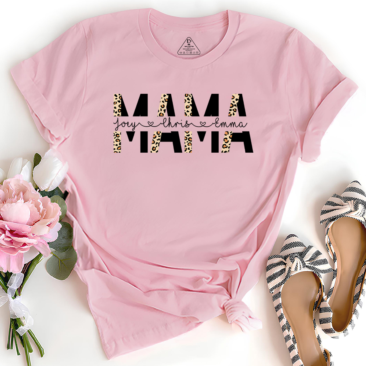 Custom Kids Names Leopard Print Mom Gift Tees