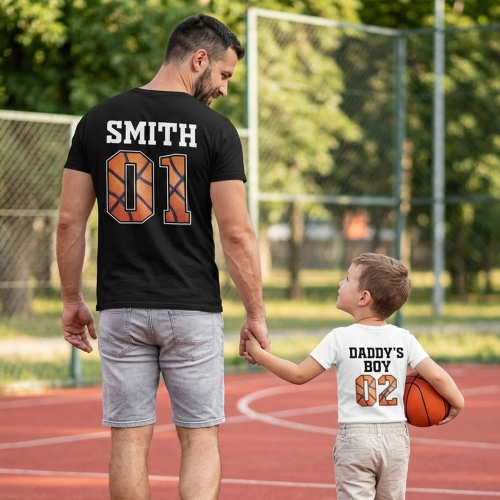 Personalized Names And Numbers Sport Fathers Day Dad&Me Matching Shirts-Back Design