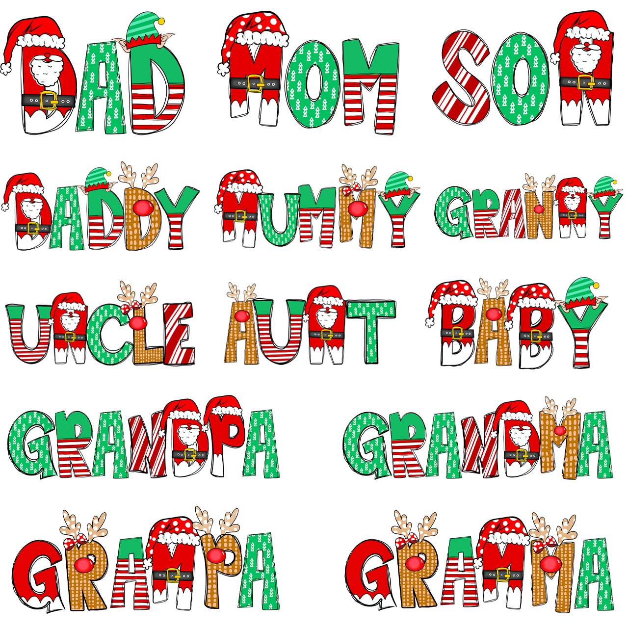 Personalized Cartoon Font Santa Family Matching T-Shirts Beepumpkin