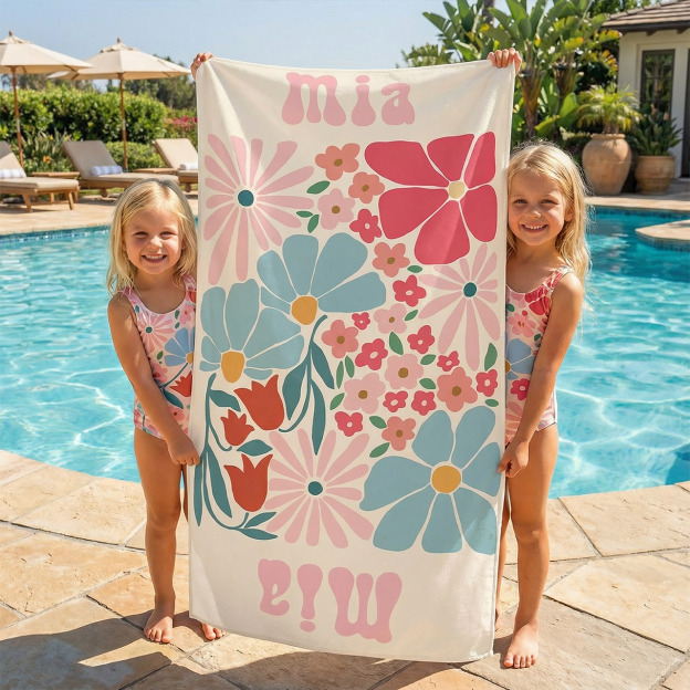 Personalized Oversized Floral Name Beach Towel