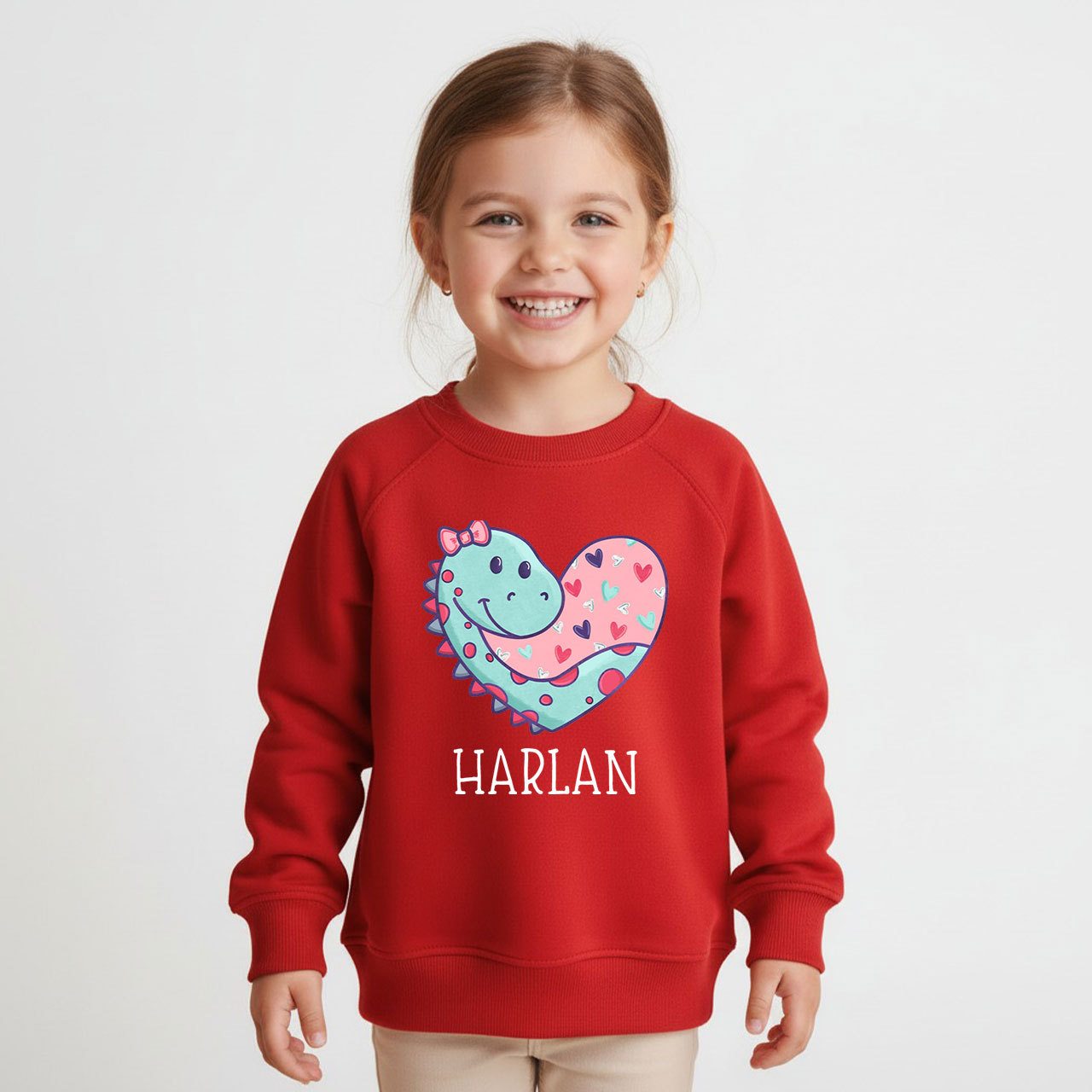 Personalized Dinosaur Valentine's Day Kid's Sweatshirt
