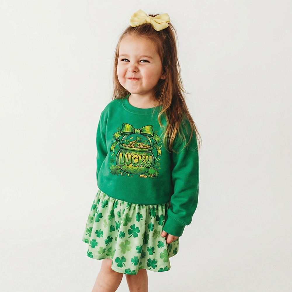 Lucky Shamrock Coquette St. Patrick's Day Kid's Sweatshirt