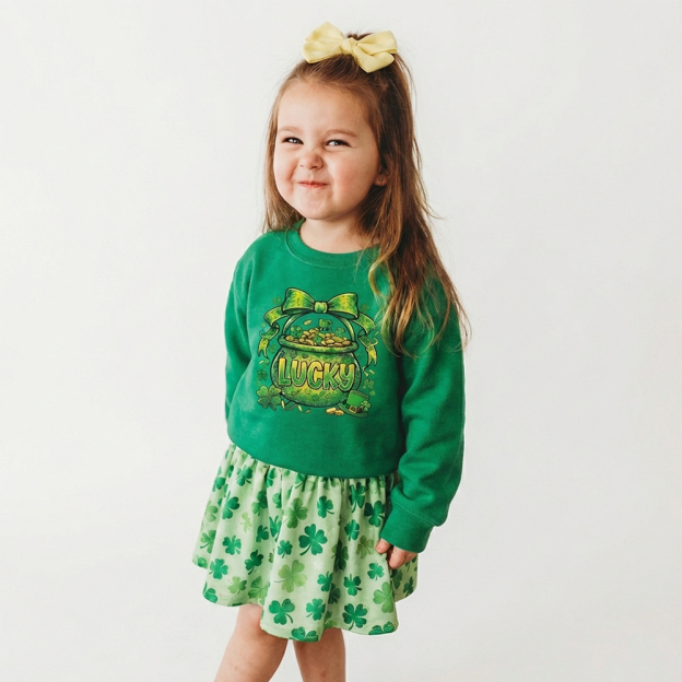 Lucky Shamrock Coquette St. Patrick's Day Kid's Sweatshirt
