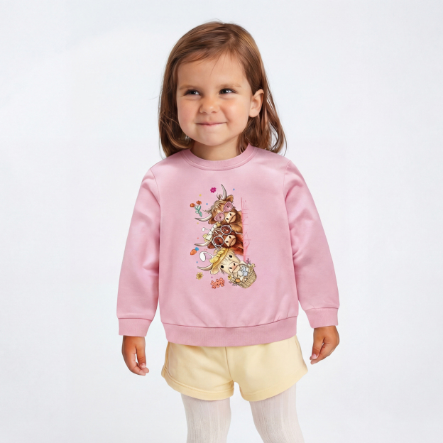 Easter Day Highland Cow&Bunny Kid's Sweatshirt