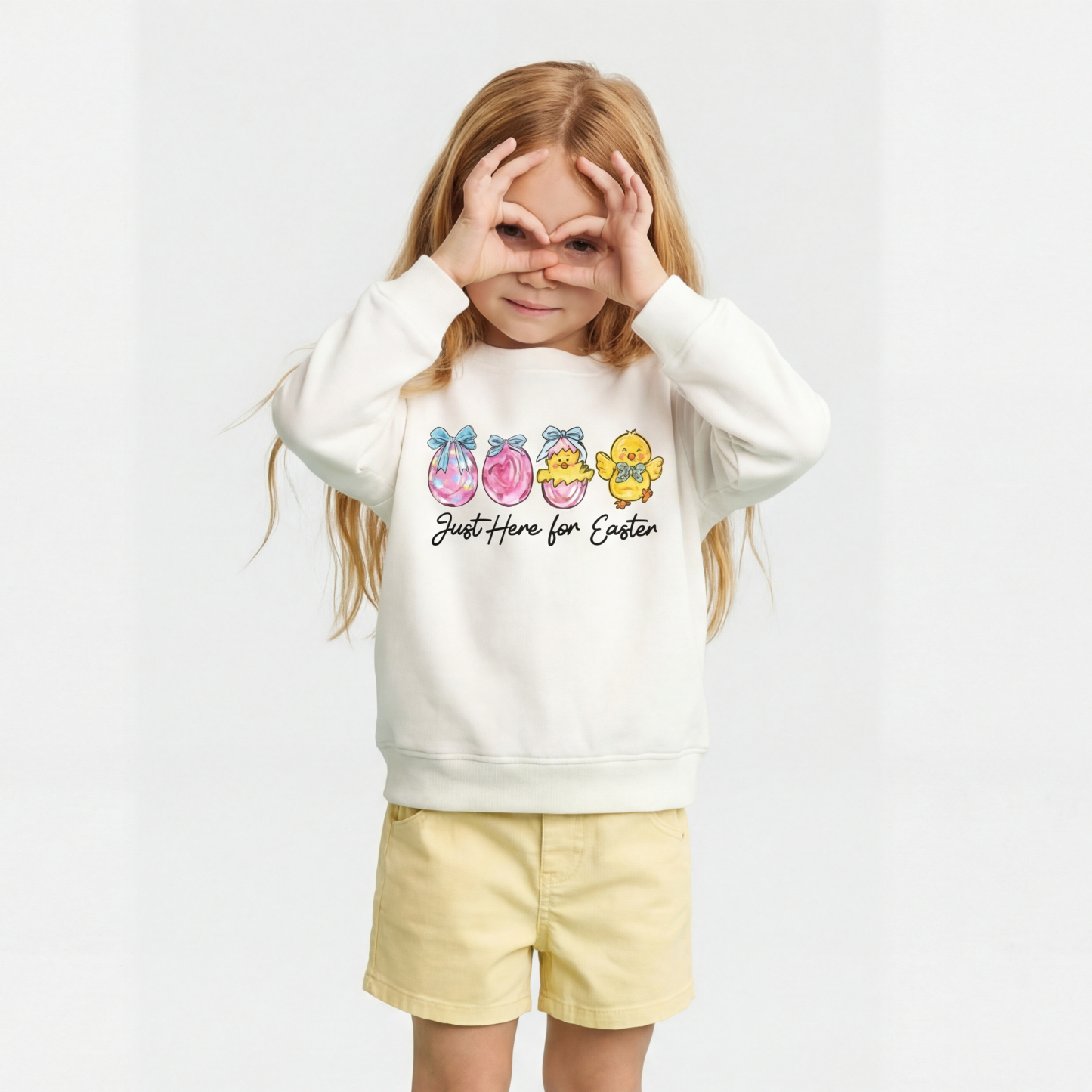 Just Here For Easter Pastel Eggs Coquette Kid's Sweatshirt