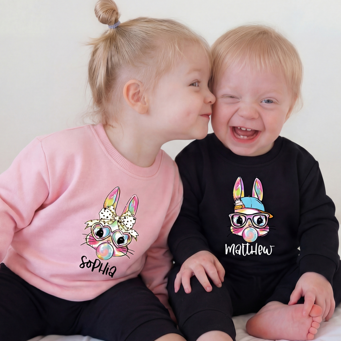 Personalized Kid Name Easter Bunny Coquette Bow Kid's Sweatshirt