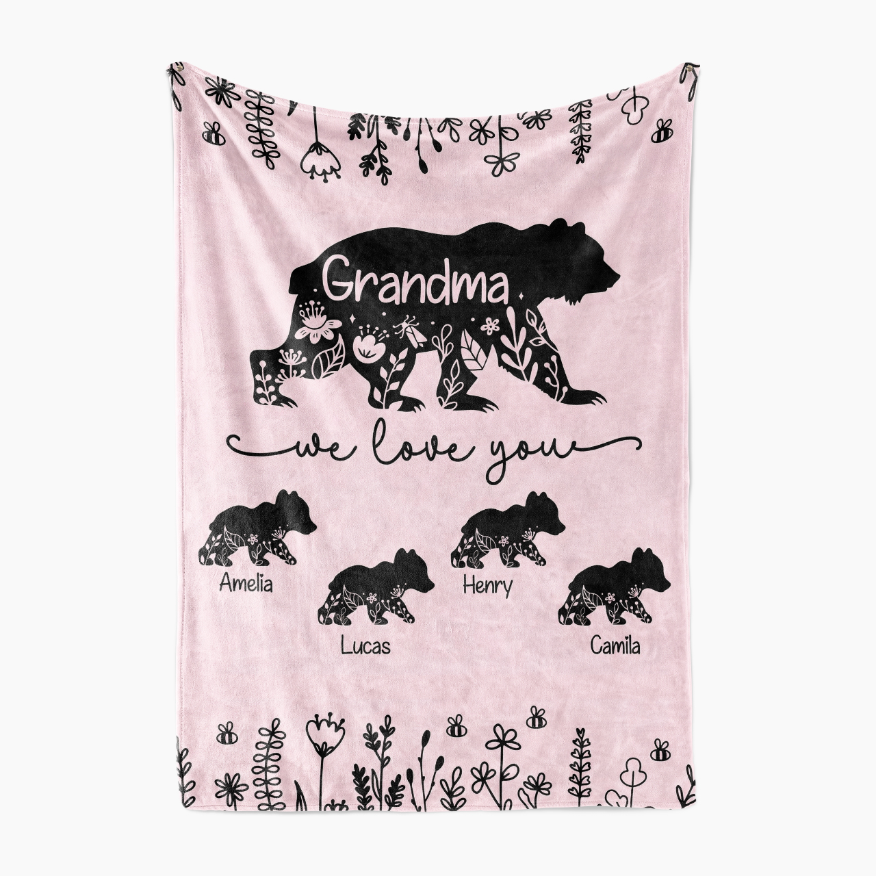 Personalized Grandma Bear Hugs Fleece Blanket