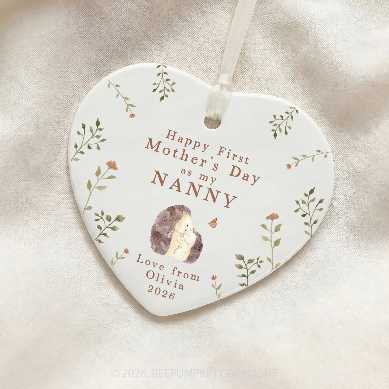 Personalized First Mother's Day Hedgehog Ornament Beepumpkin