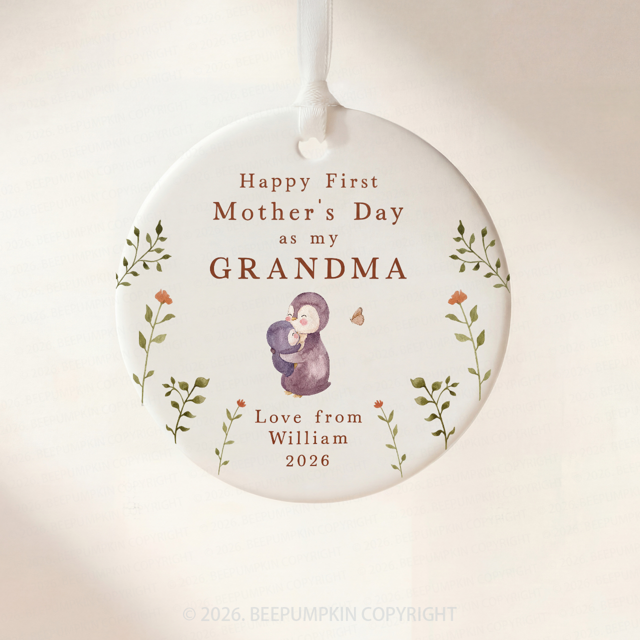 Personalized First Mother's Day Penguin Ornament Beepumpkin