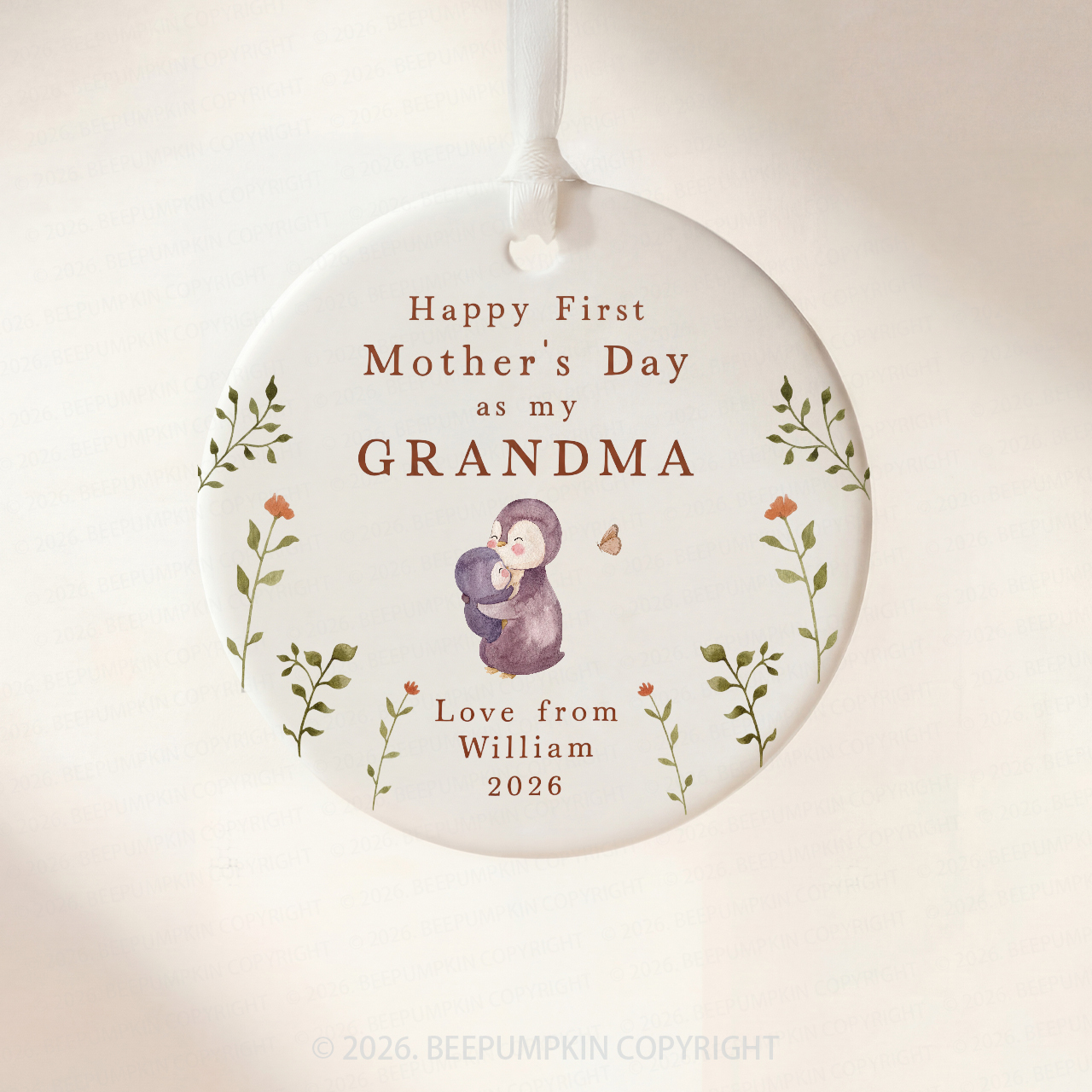 Personalized First Mother's Day Penguin Ornament Beepumpkin