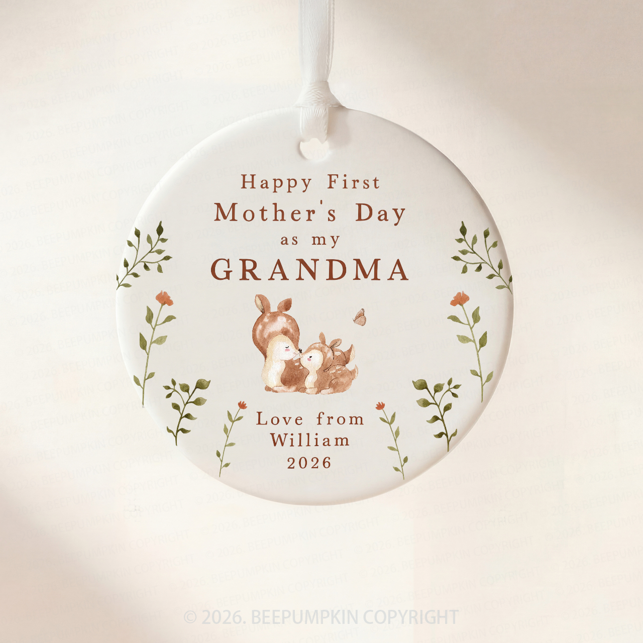 Personalized First Mother's Day Deer Ornament Beepumpkin
