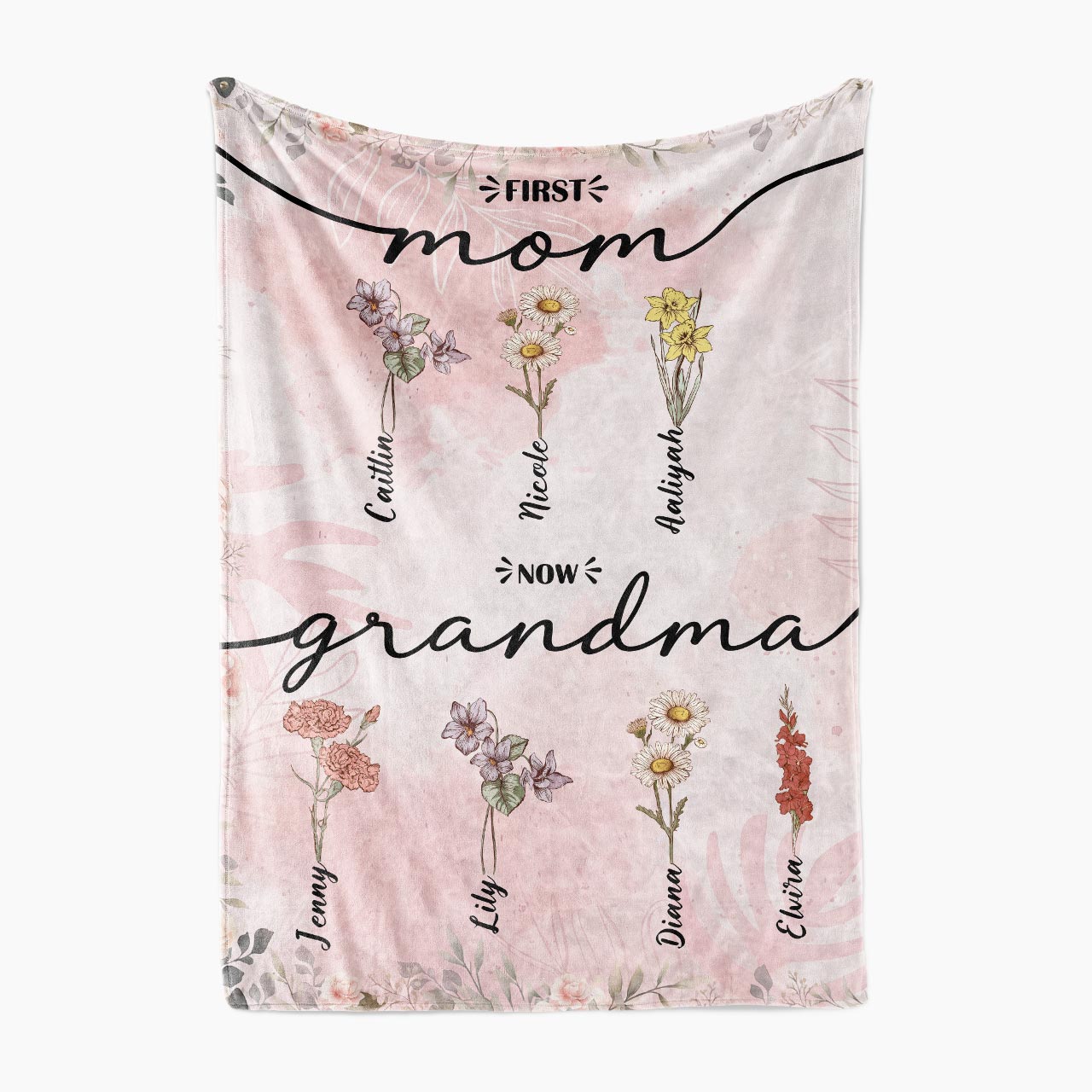 Personalized First Mom Now Grandma Birth Flower Fleece Blanket