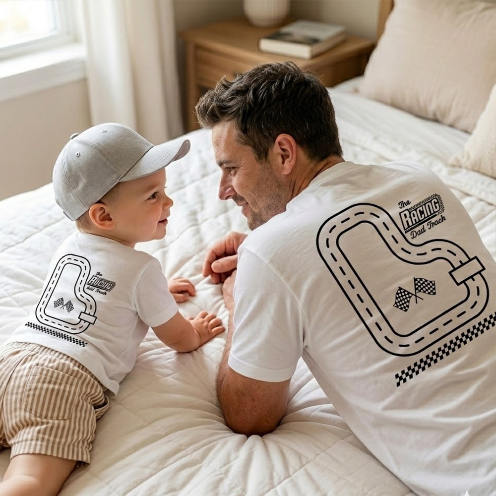 Race Track Dad Father's Day Dad&Me Matching Shirts-Back Design