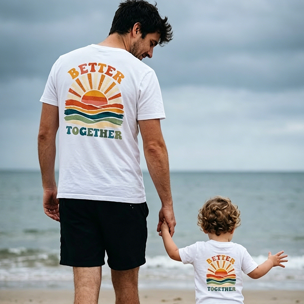 Better Together Retro Sunset Dad&Me Matching Shirts-Back Design