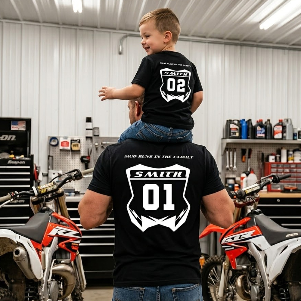 Personalized Fathers Day Dirt Bike Dad&Me Matching Shirts-Back Design