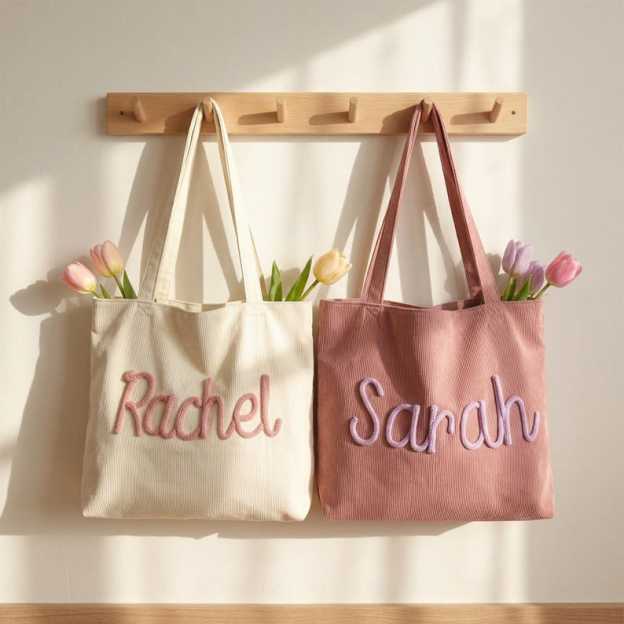 Personalized Yarn Embroidered Name Corduroy Mother’s Day Bag